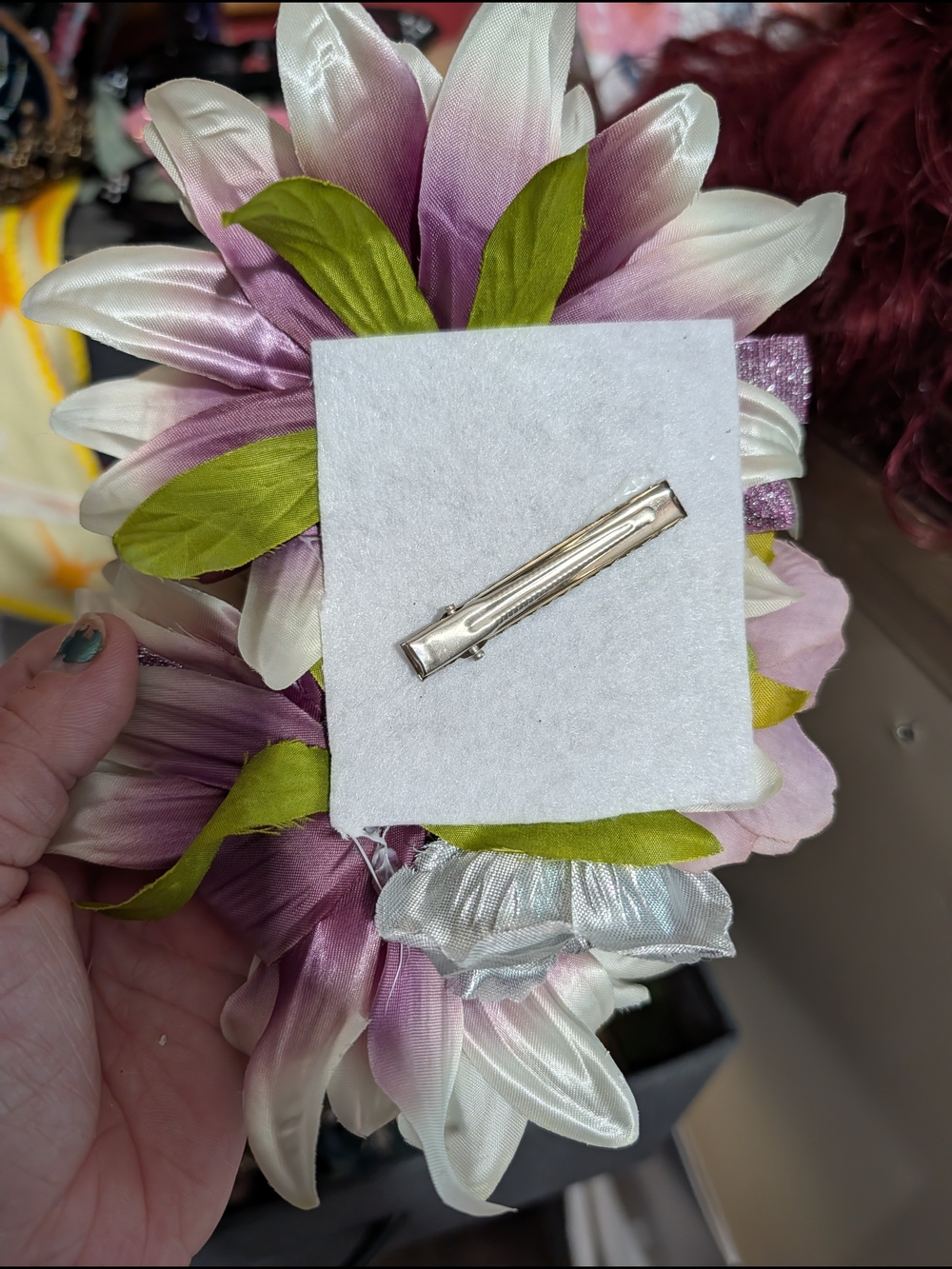 Pink & Silver Floral Hair Clips - Sparkling Petal Accents - Picture 7 of 12
